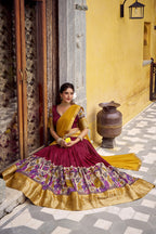 Traditional Kalamkari Printed Lehenga in Poly Chanderi with Zari Work & Georgette Dupatta
