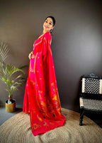 Red traditional paithani silk saree with meenakari zari weaving work