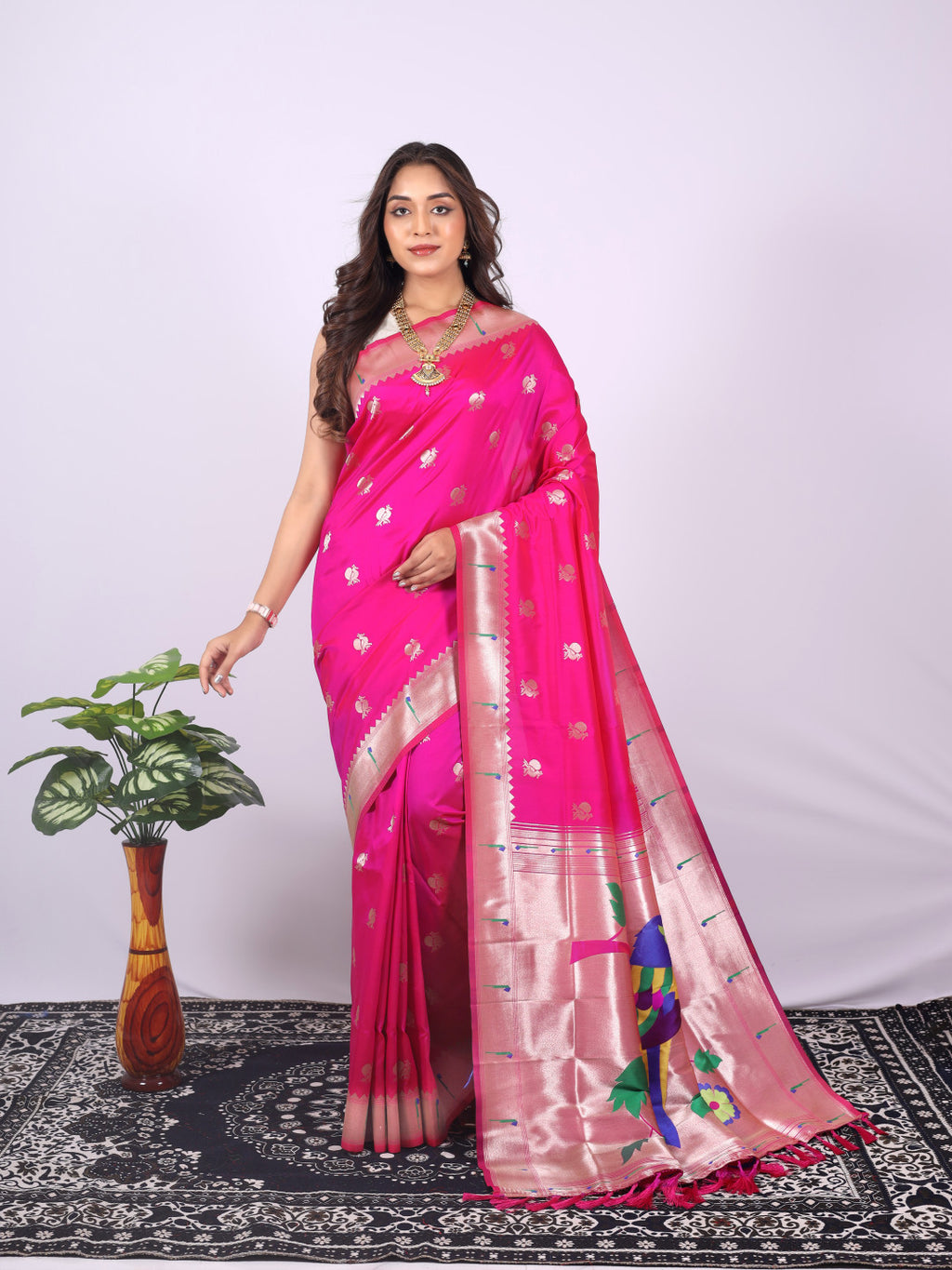 Pink color paithani silk saree with zari weaving work