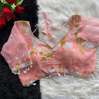 Peach fancy heavy net readymade blouse with embroidery work