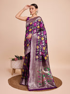 Magenta color paithani silk saree with zari weaving work