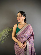 Lavender traditional blooming vichitra khadi bandhej silk saree with sequence work