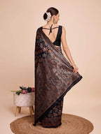 Golden & copper zari weaving with black color soft silk banarasi saree