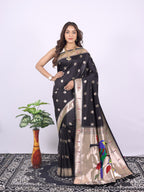 Black color paithani silk saree with zari weaving work