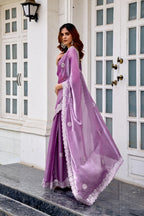 Lavender fancy shimmer chiffon saree with embroidery work