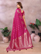 Dark pink traditional banarasi silk saree with zari weaving work