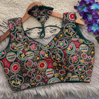 Green georgette fancy readymade blouse with embroidery and sequence work