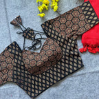 Black colour ajarakh printed cotton readymade blouse