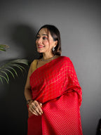 Red color banarasi silk saree with zari weaving work