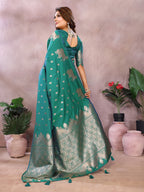 Rama green traditional banarasi silk saree with zari weaving work