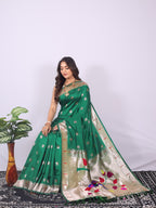 Green color paithani silk saree with zari weaving work