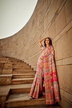 White traditional pashmina cotton saree with woven design