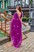 Magenta fancy shimmer chiffon saree with embroidery work