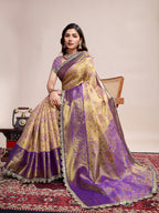 Beige kanjivaram silk saree with zari weaving work
