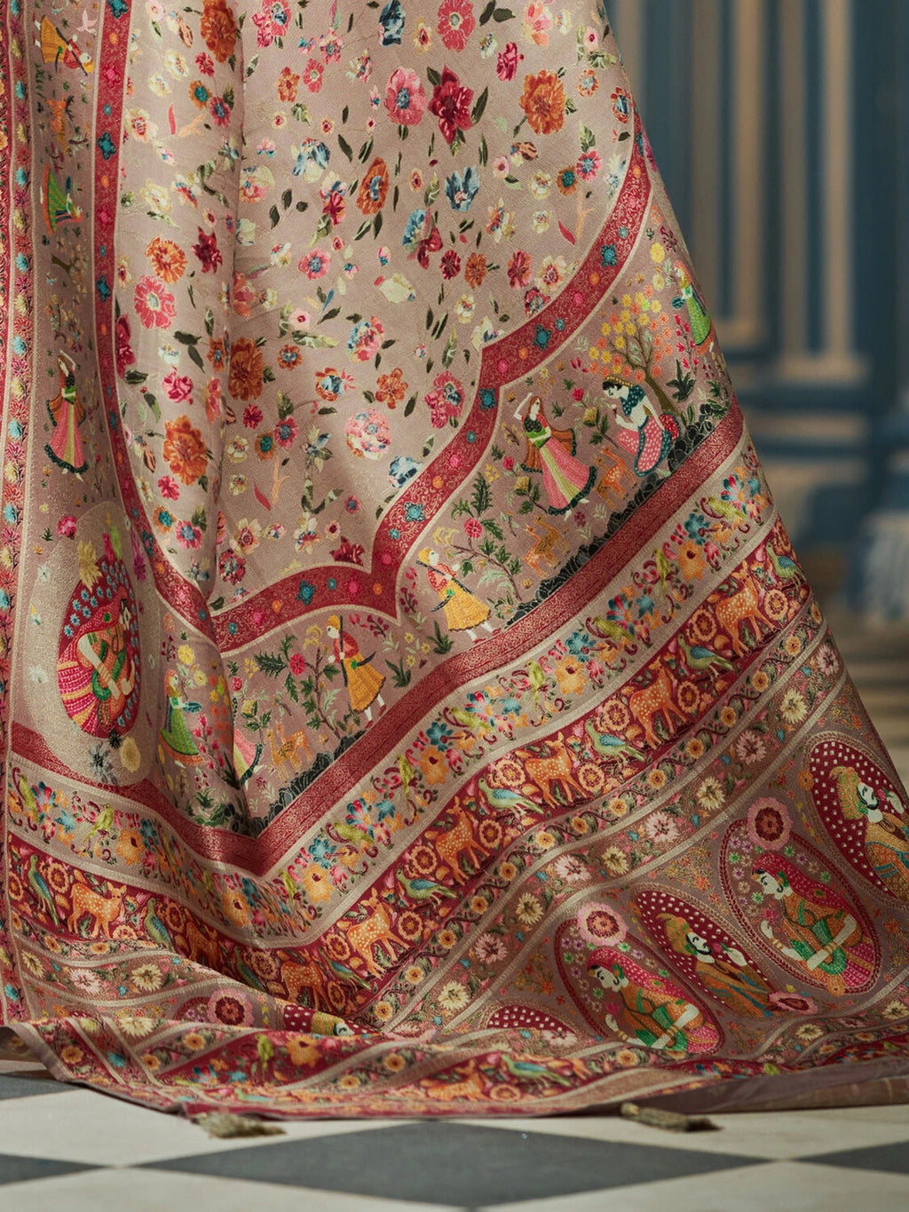 Brown exclusive pure pashmina silk saree with woven design