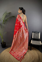 Red premium banarasi silk saree with meenakari zari weaving work