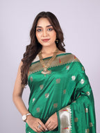 Green color paithani silk saree with zari weaving work