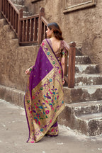 Traditional magenta paithani silk saree with zari weaving work