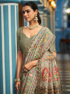Light pista green exclusive pure pashmina silk saree with woven design