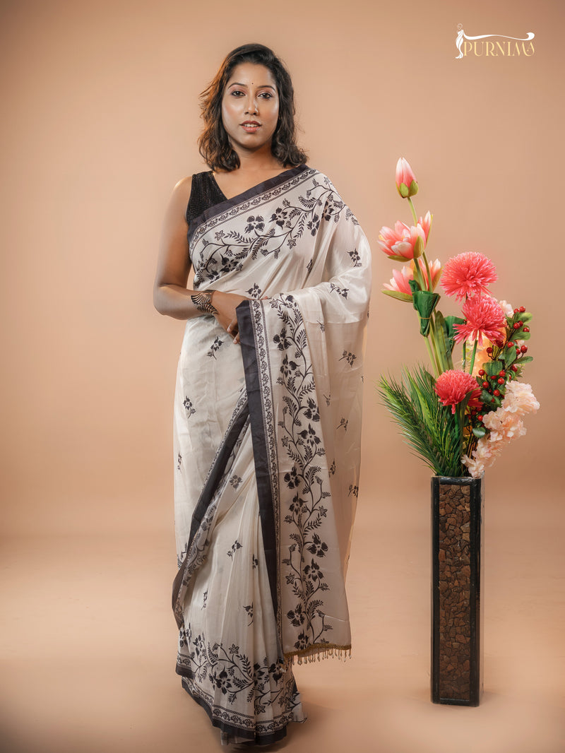 Multi fancy chinon silk ready to wear saree with digital printed work and lace border