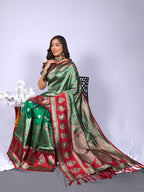 Green color kanchipuram silk saree with zari weaving work