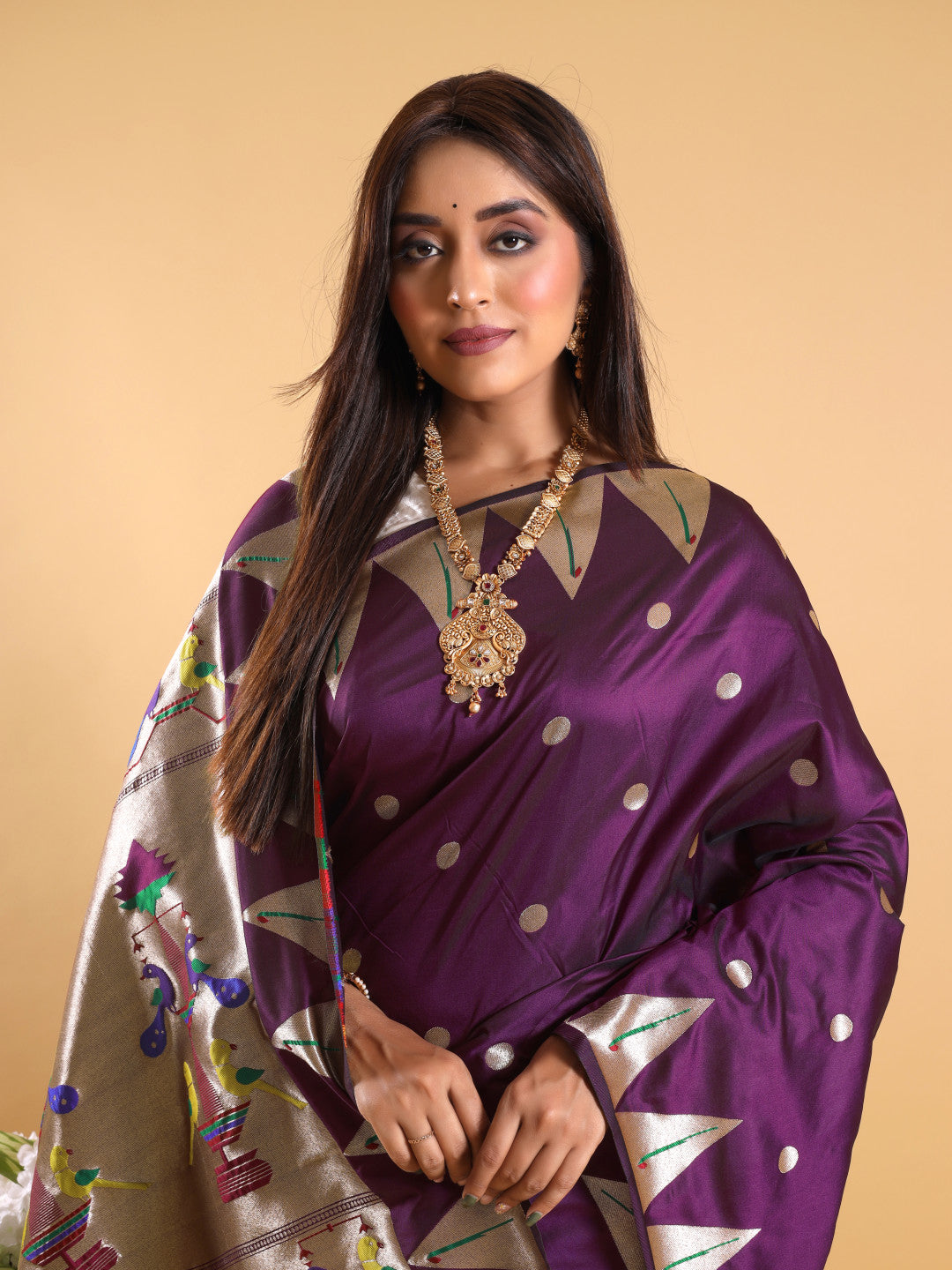 Magenta color paithani silk saree with zari weaving work