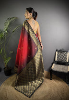 Red color banarasi silk saree with zari weaving work
