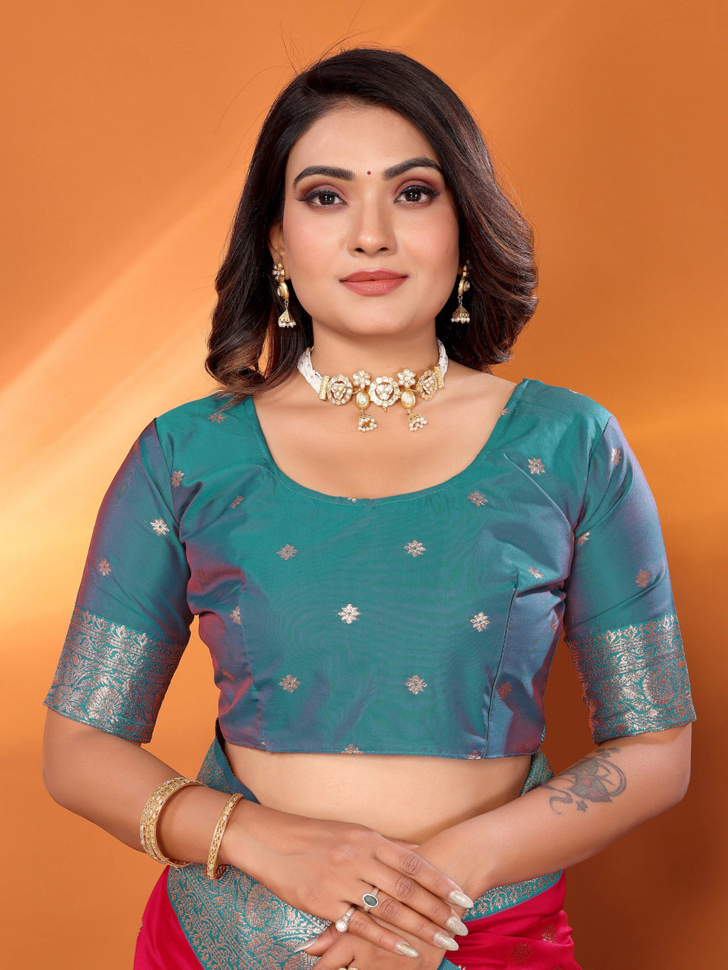 Rani pink traditional banarasi silk saree with zari weaving work