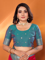 Rani pink traditional banarasi silk saree with zari weaving work