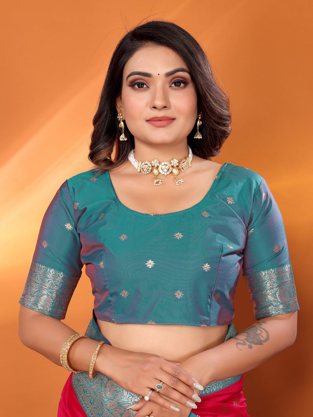 Rani pink traditional banarasi silk saree with zari weaving work