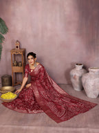 Maroon colour hand bandhej bandhani saree with zari weaving work
