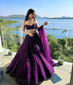 Stylish Net Lehenga with All-Over Sequins & Dori Detailing