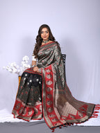 Black color kanchipuram silk saree with zari weaving work