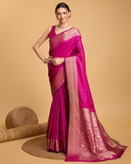 Rani pink color soft kanchipuram silk saree with zari weaving work