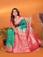 Rama green traditional banarasi silk saree with zari weaving work