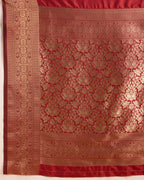 Red color soft kanchipuram silk saree with zari weaving work