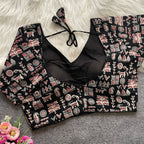 Black colour ajarakh printed cotton readymade blouse