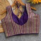 Purple fox georgette fancy readymade blouse with embroidery work