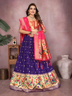 Purple color jecquard paithani silk lehenga with zari weaving work