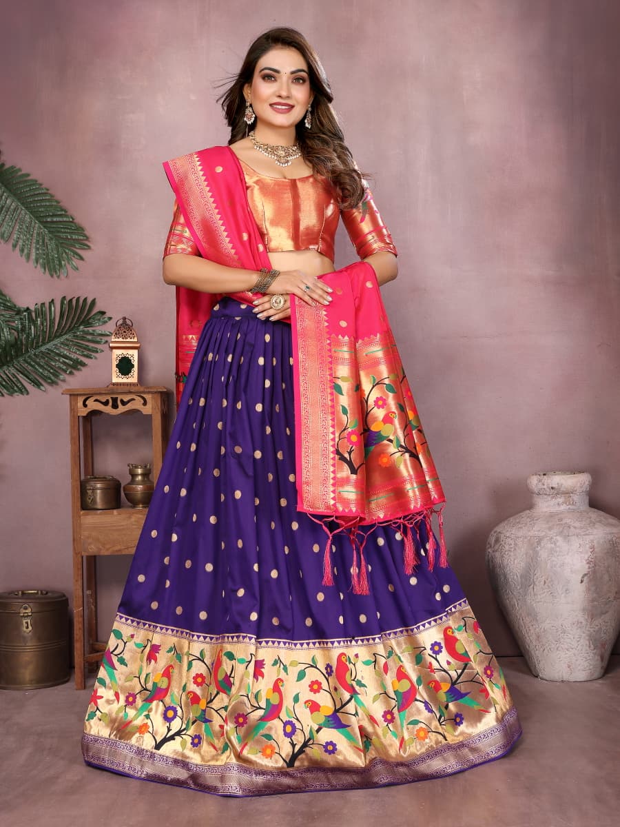 Purple color jecquard paithani silk lehenga with zari weaving work