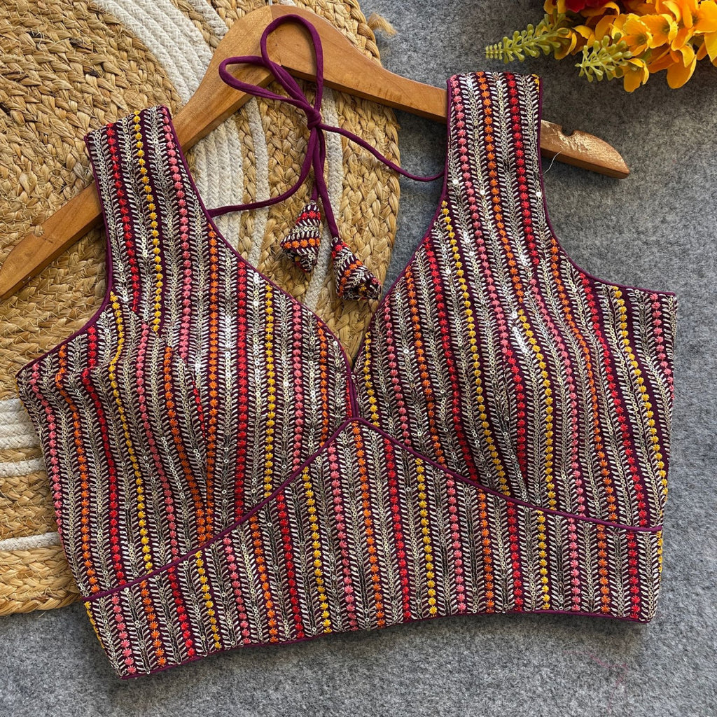 Magenta fox georgette fancy readymade blouse with embroidery work