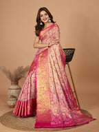 Peach kanjivaram silk saree with zari weaving work