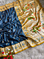 Firoji traditional paithani silk saree with peacock zari weaving work