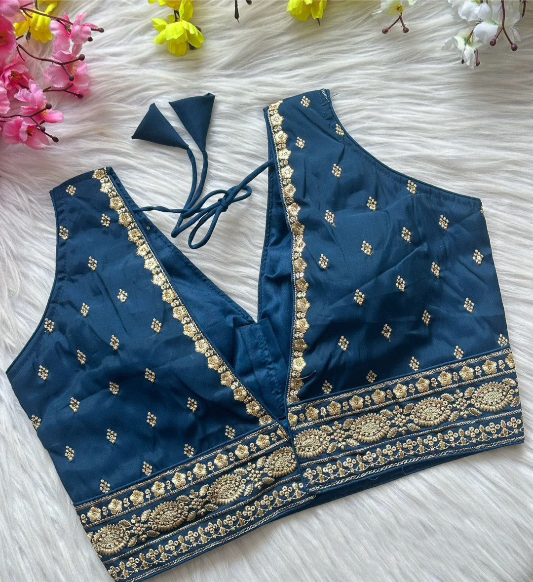 Morpeach heavy roman silk readymade blouse with embroidery and sequence work