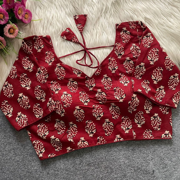 Maroon colour ajarakh printed cotton readymade blouse