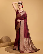 Maroon color soft kanchipuram silk saree with zari weaving work
