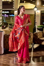 Traditional pink paithani silk saree with zari weaving work