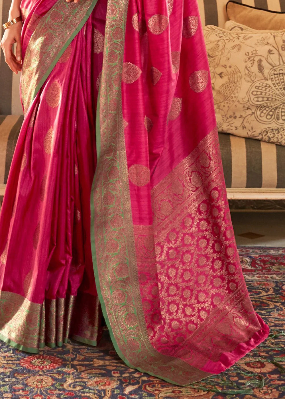 Rani pink color soft banarasi silk saree with zari weaving work