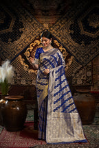 Royal blue banarasi silk saree with zari woven work