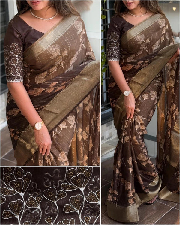 Pure Moss Saree with Zari Jacquard